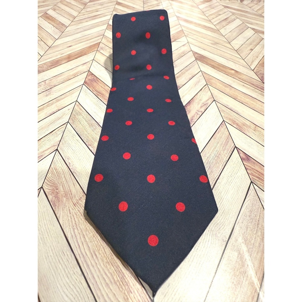Rooster Navy Blue Red Polka‎ Dot Silk Necktie 58 Inches Long 3 Inches Wide